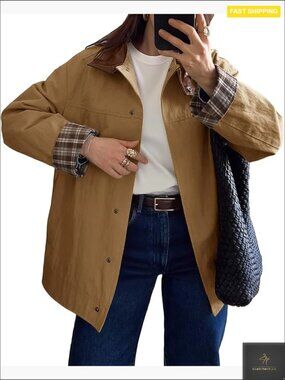 Oversized Trench Coat Leather Collar Plaid Cuffs Windproof Chic Fall Overcoat